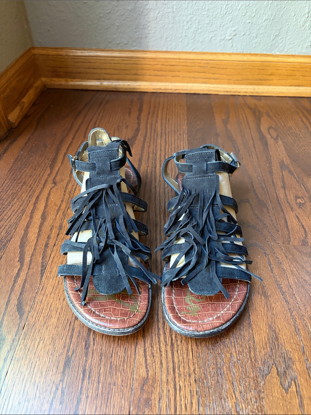 Sam Edelman Black Fringe Strappy Sandals